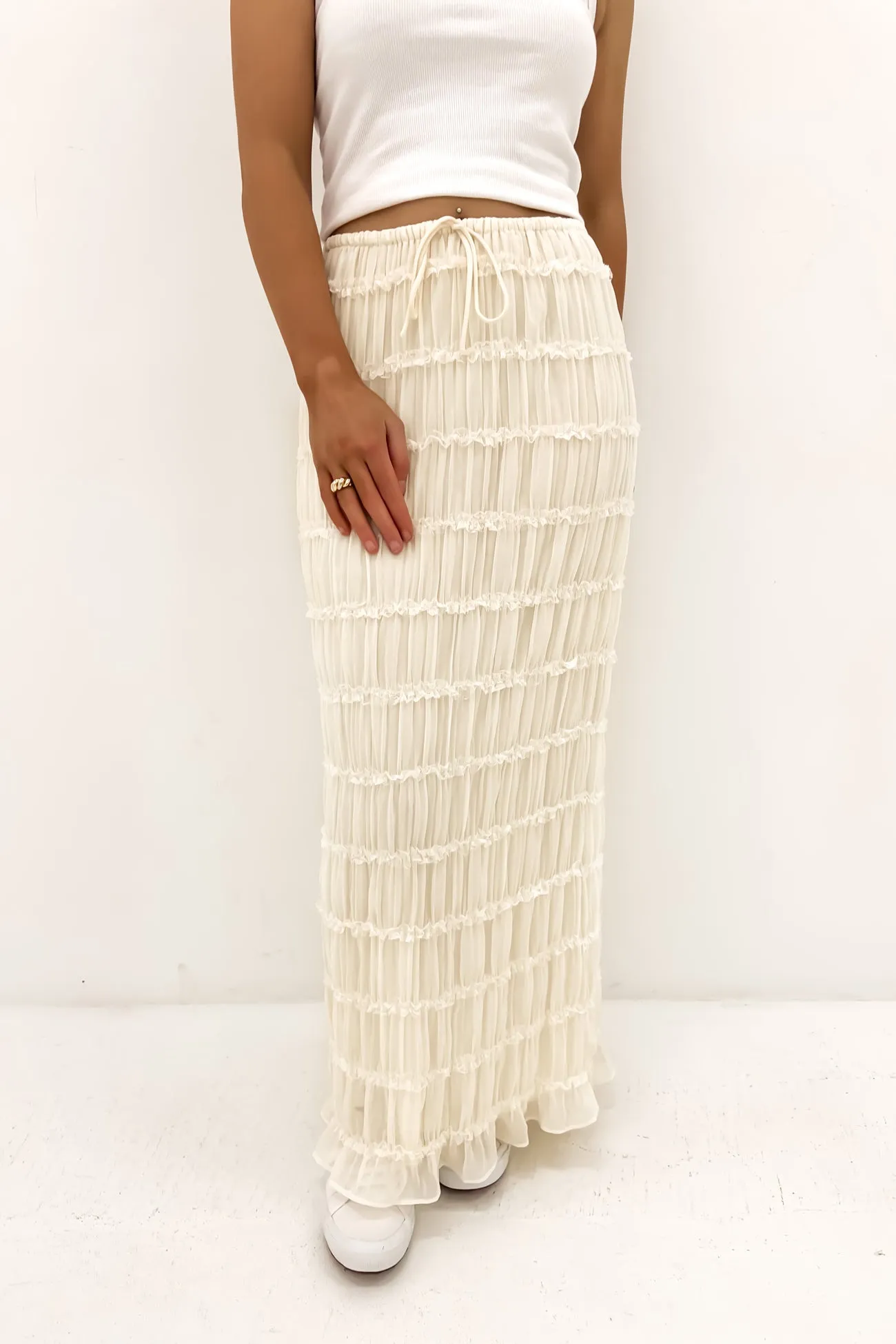Eloisa Maxi Skirt Cream Comfortable Motion Moisture Wicking Textile