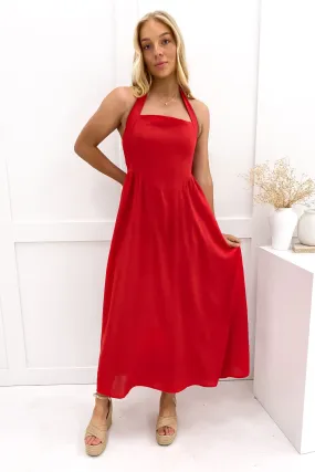 Elsie Midi Dress Red Flattering Lines