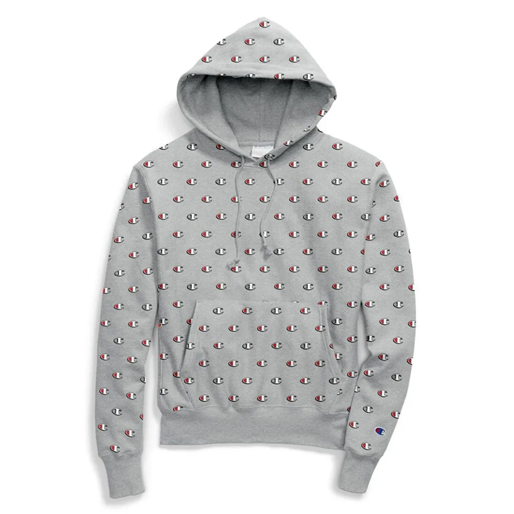 Lace trim Reverse Weave All Over Print Pullover Hoodie