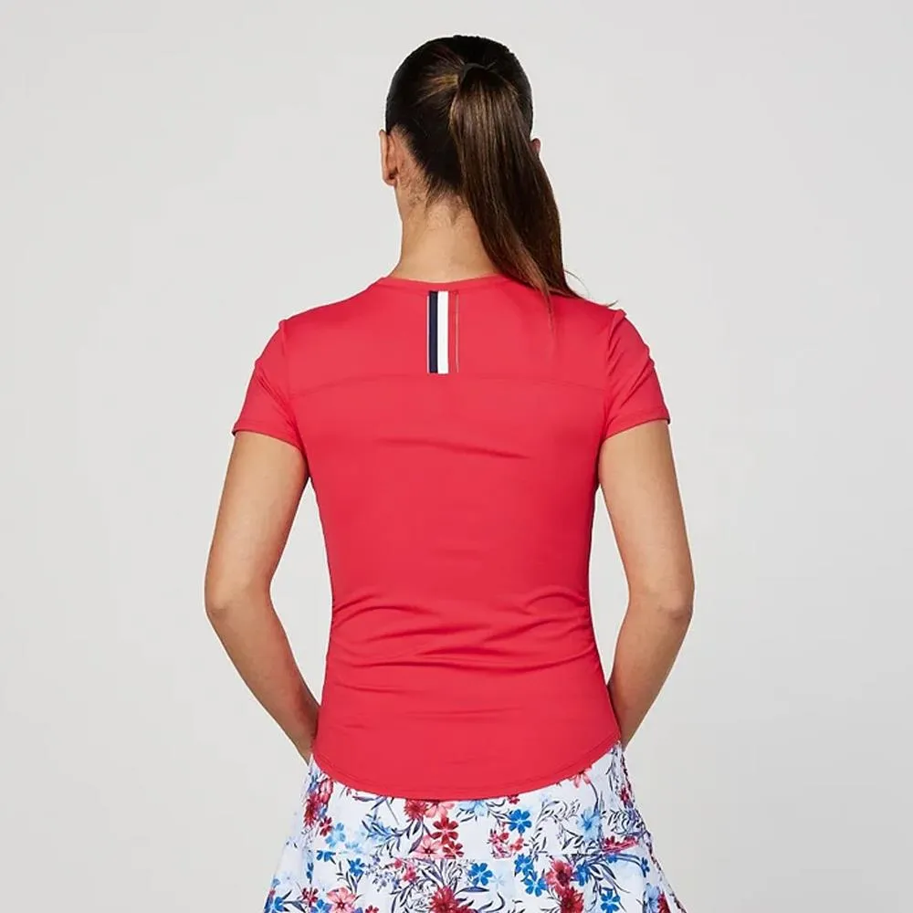 Embroidered Sofibella Women's Wild Flowers Short Sleeve - Berry Red Silk