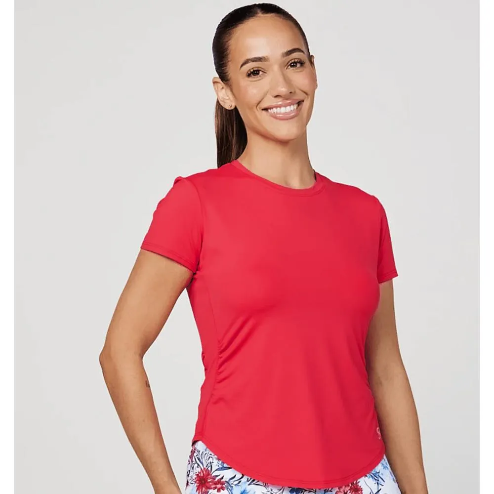 packable Embroidered Sofibella Women's Wild Flowers Short Sleeve - Berry Red