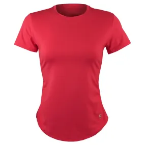 Metal Accents Performance Fabric Embroidered Sofibella Women's Wild Flowers Short Sleeve - Berry Red