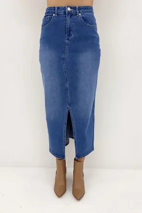 Emerald Denim Maxi Skirt 80 Wash Fold Over Design