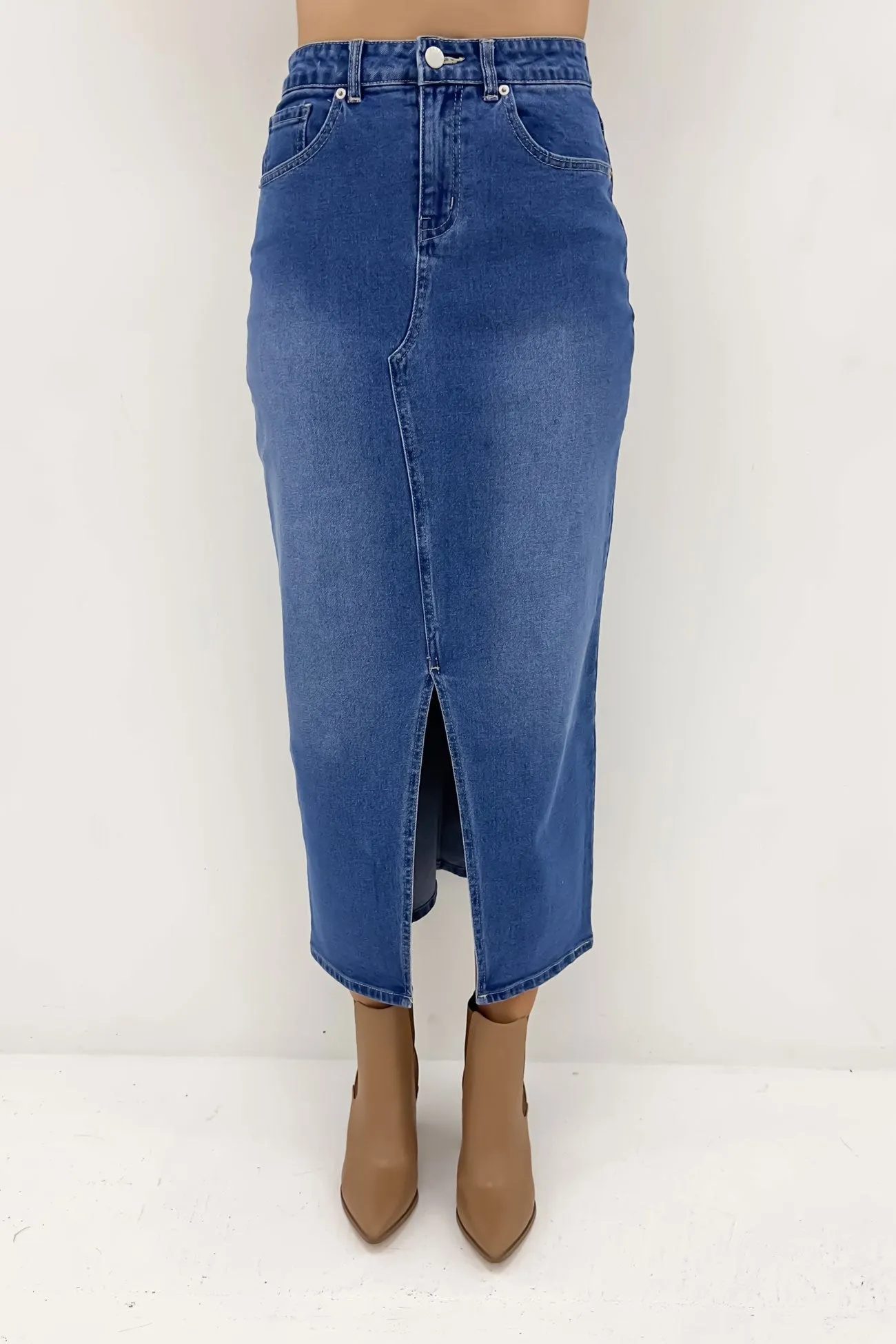 Emerald Denim Maxi Skirt 80 Wash Fold Over Design
