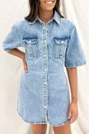 Artistic Detail Emerson Denim Mini Dress Light Blue