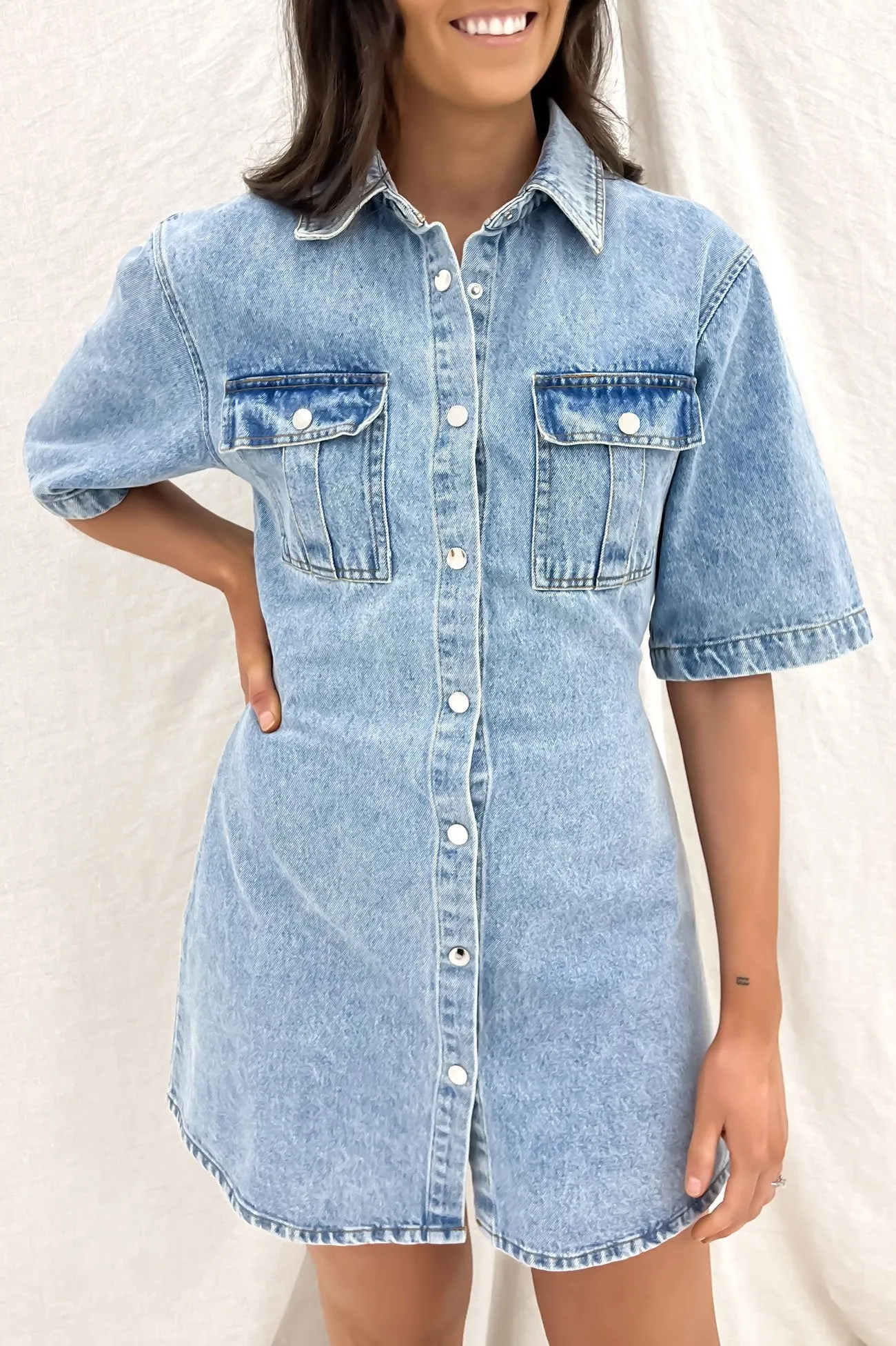 Artistic Detail Emerson Denim Mini Dress Light Blue