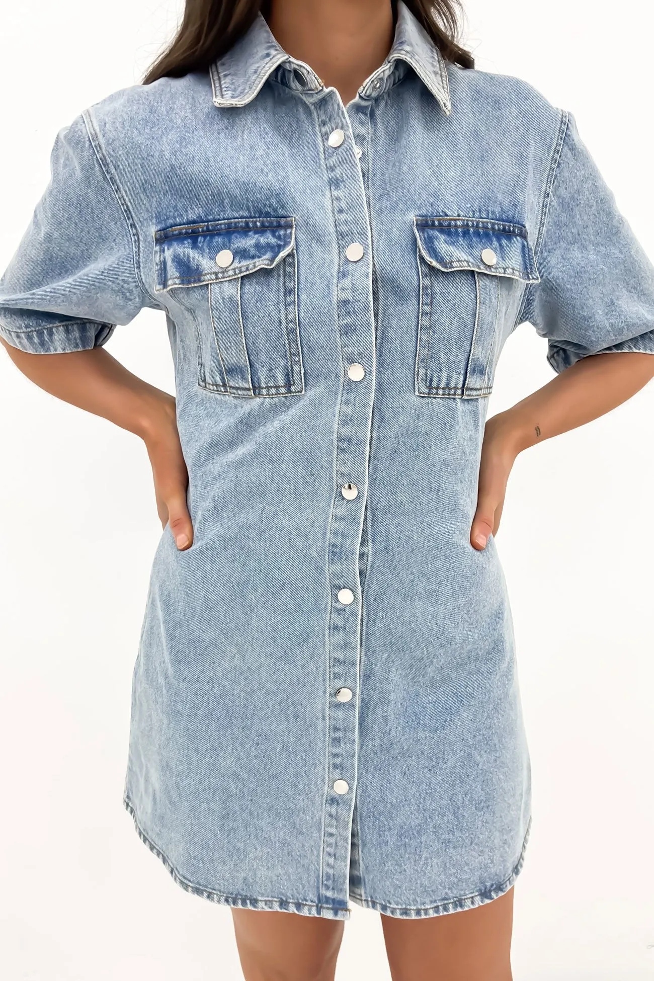 Emerson Denim Mini Dress Light Blue Elegant Layering Breathable Fit