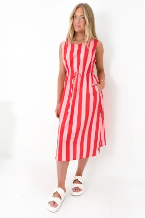 Jerica Midi Dress Pink Stripe Cozy Wearable