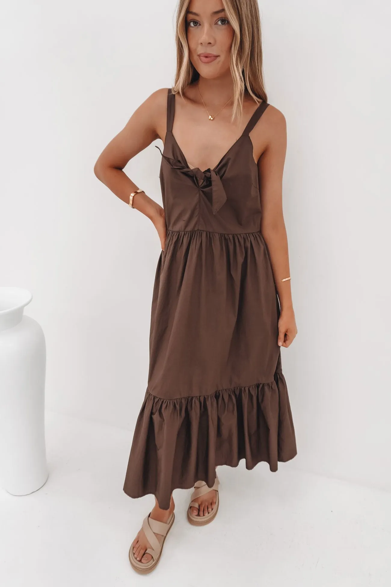 Esmerelda Dress Chocolate Quiet Mood Slit-Hem