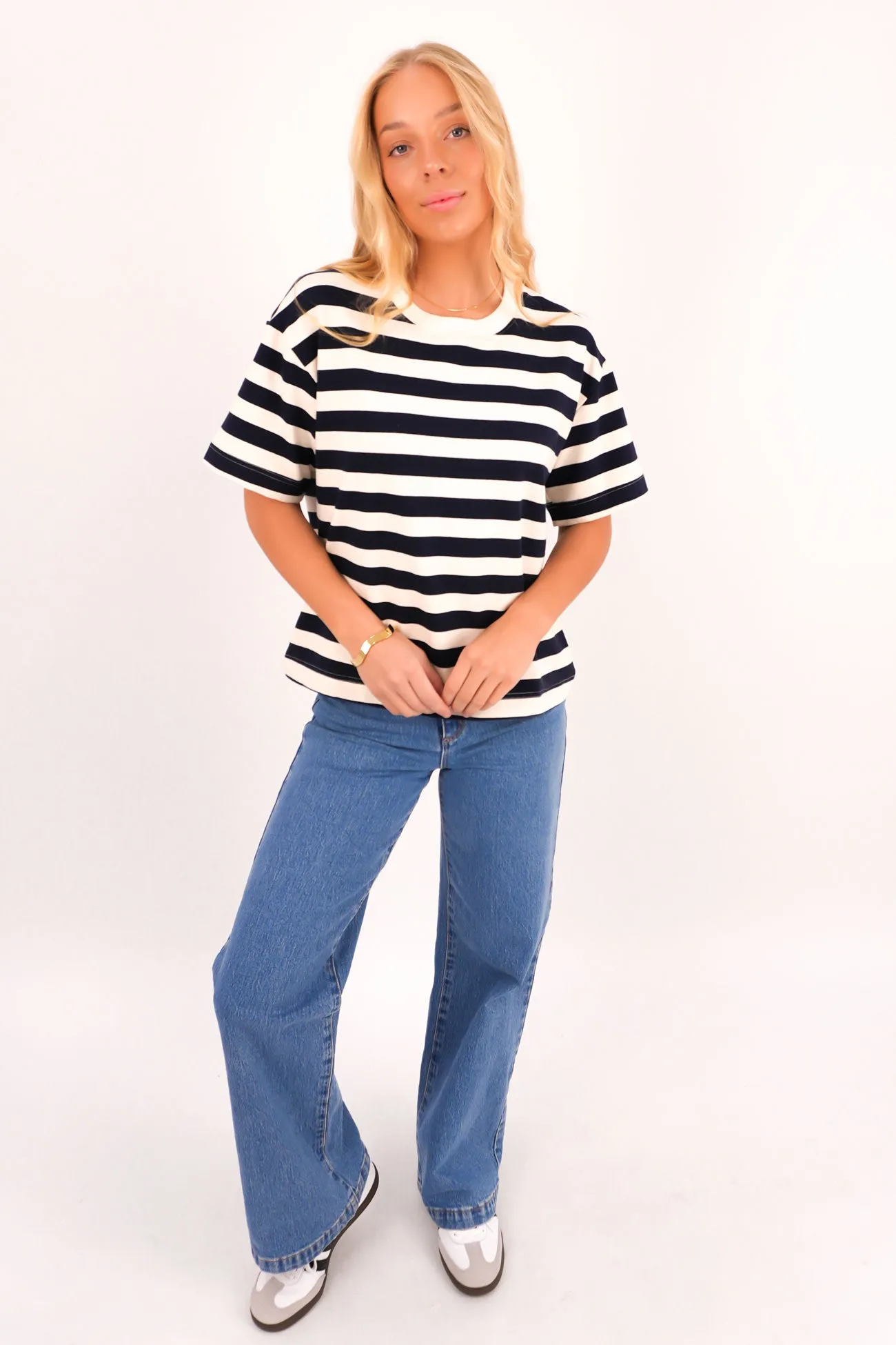 Frankie Tee Navy Stripe Soft Cotton Feel Outdoor Wear