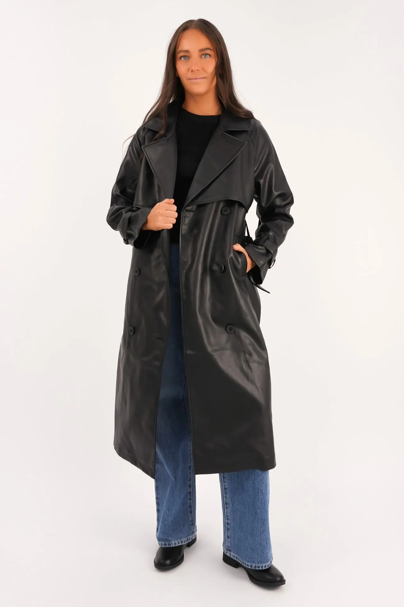 Eve Luxe Trench Coat Black retro look