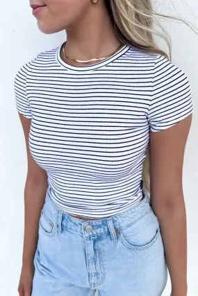 Eve Rib Stripe Tee White Smooth Seam Technology