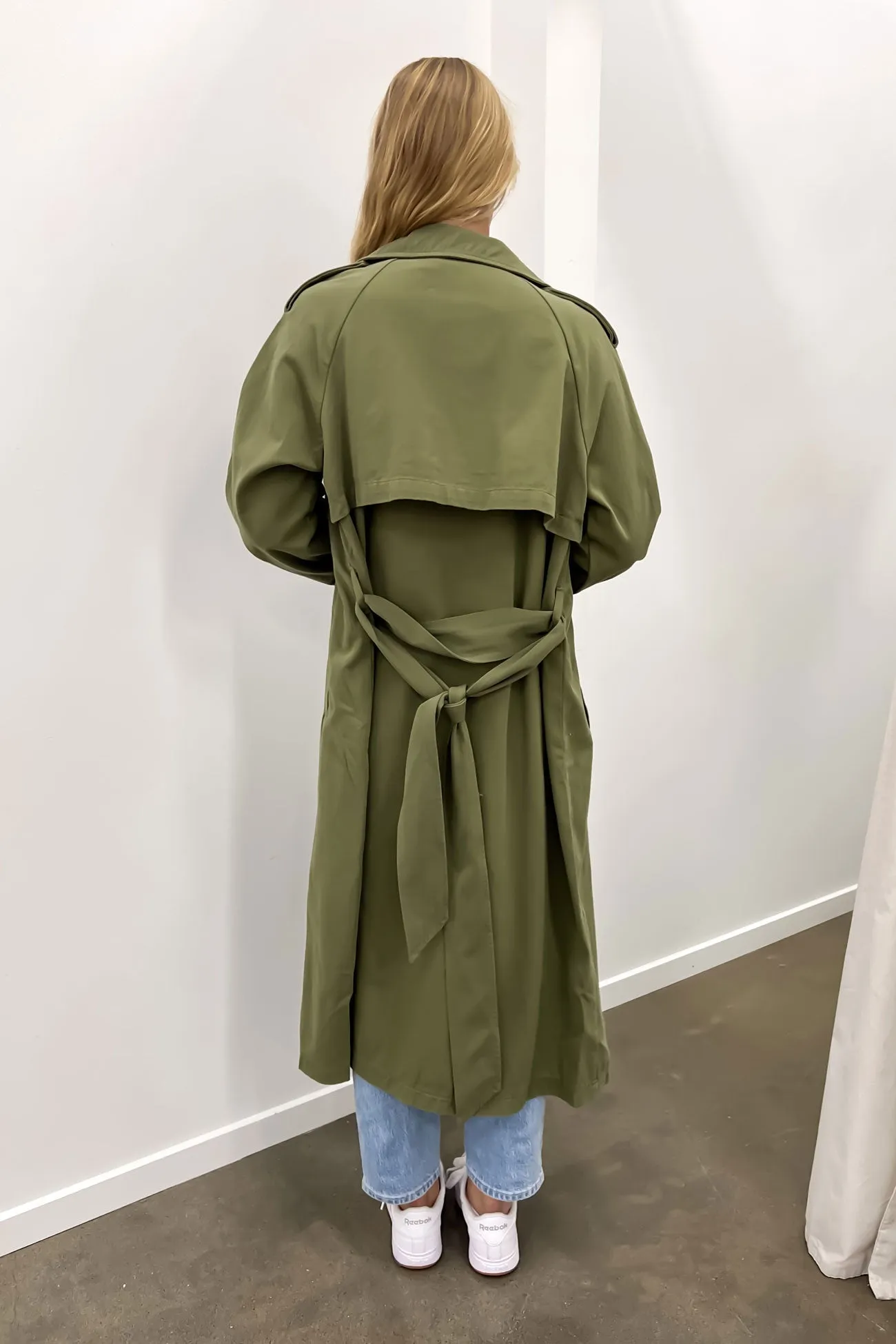 Eve Trench Coat Khaki Elastic Binding Weatherproof Zipper Seals