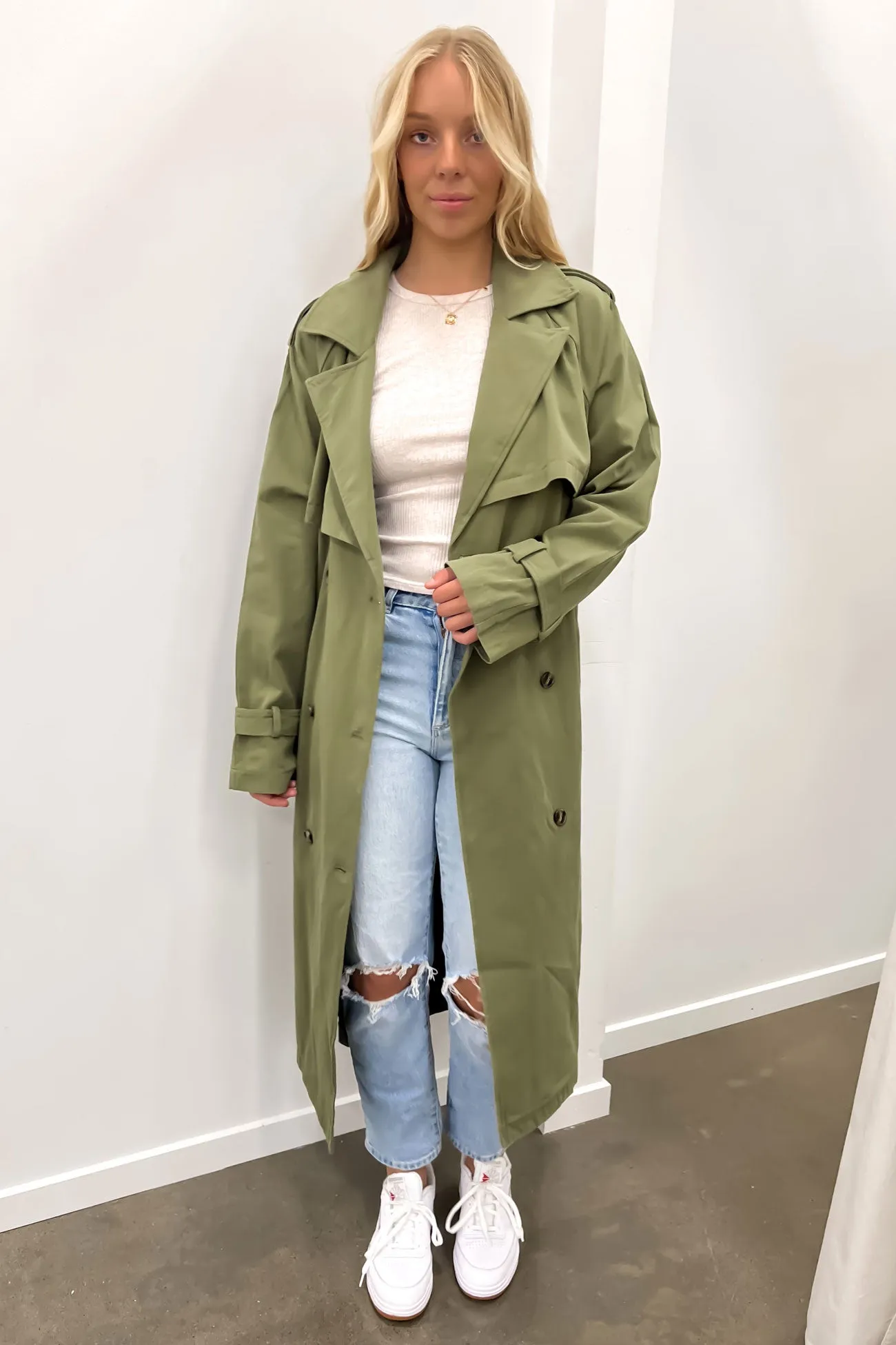Eve Trench Coat Khaki TapedSeamConstruction Reinforced Seam Durability