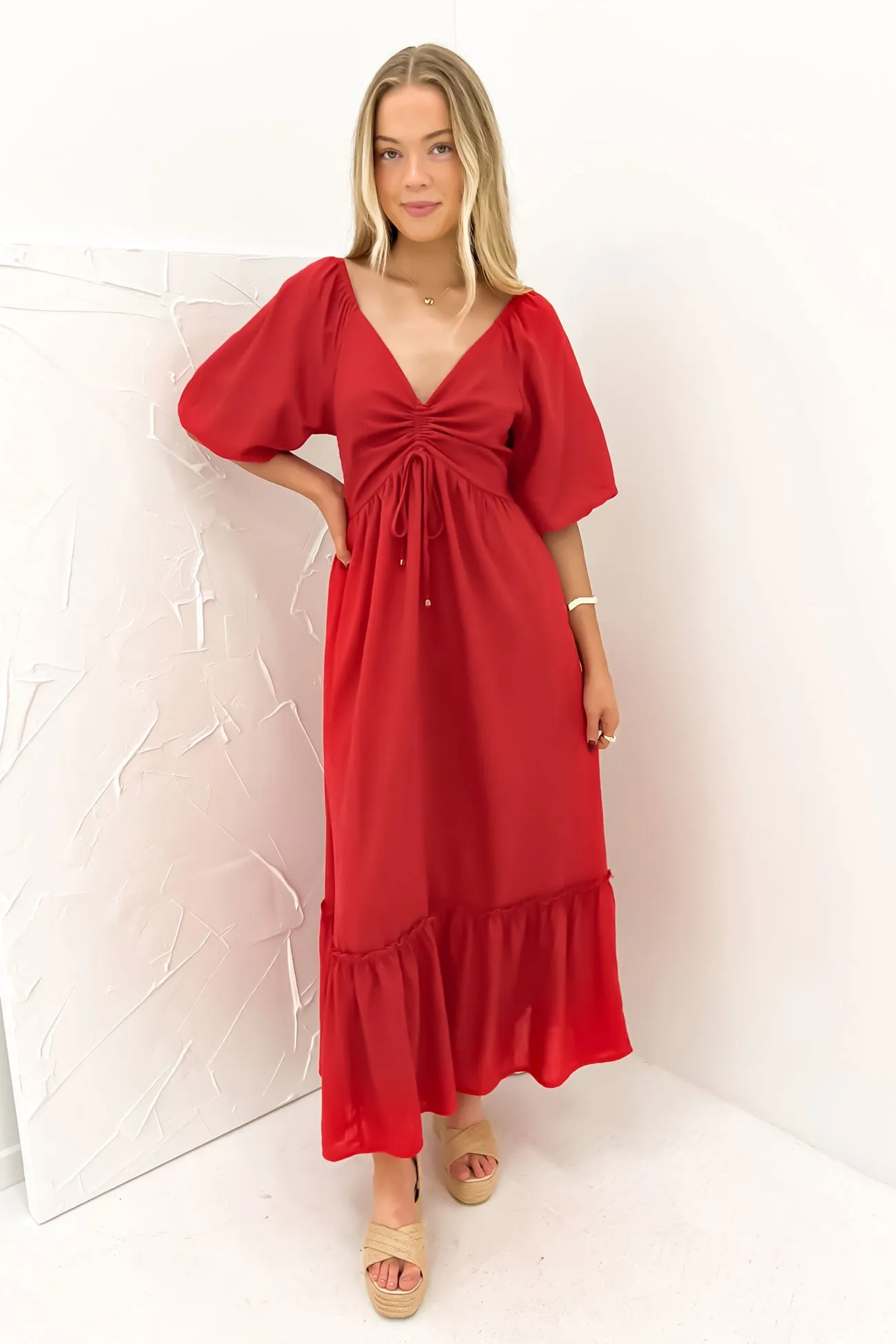 Retro Detail Tayten Maxi Dress Red