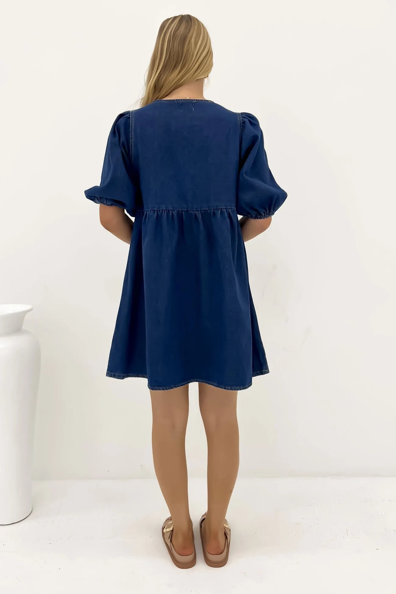 Otto Denim Mini Dress Dark Blue Sleek Drape