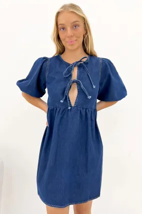 Perfect Comfort Wear Lace Soft Otto Denim Mini Dress Dark Blue