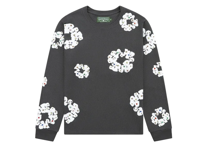 Fashionable Look Denim Tears Rhinestone Cotton Wreath Thermal Vintage Black