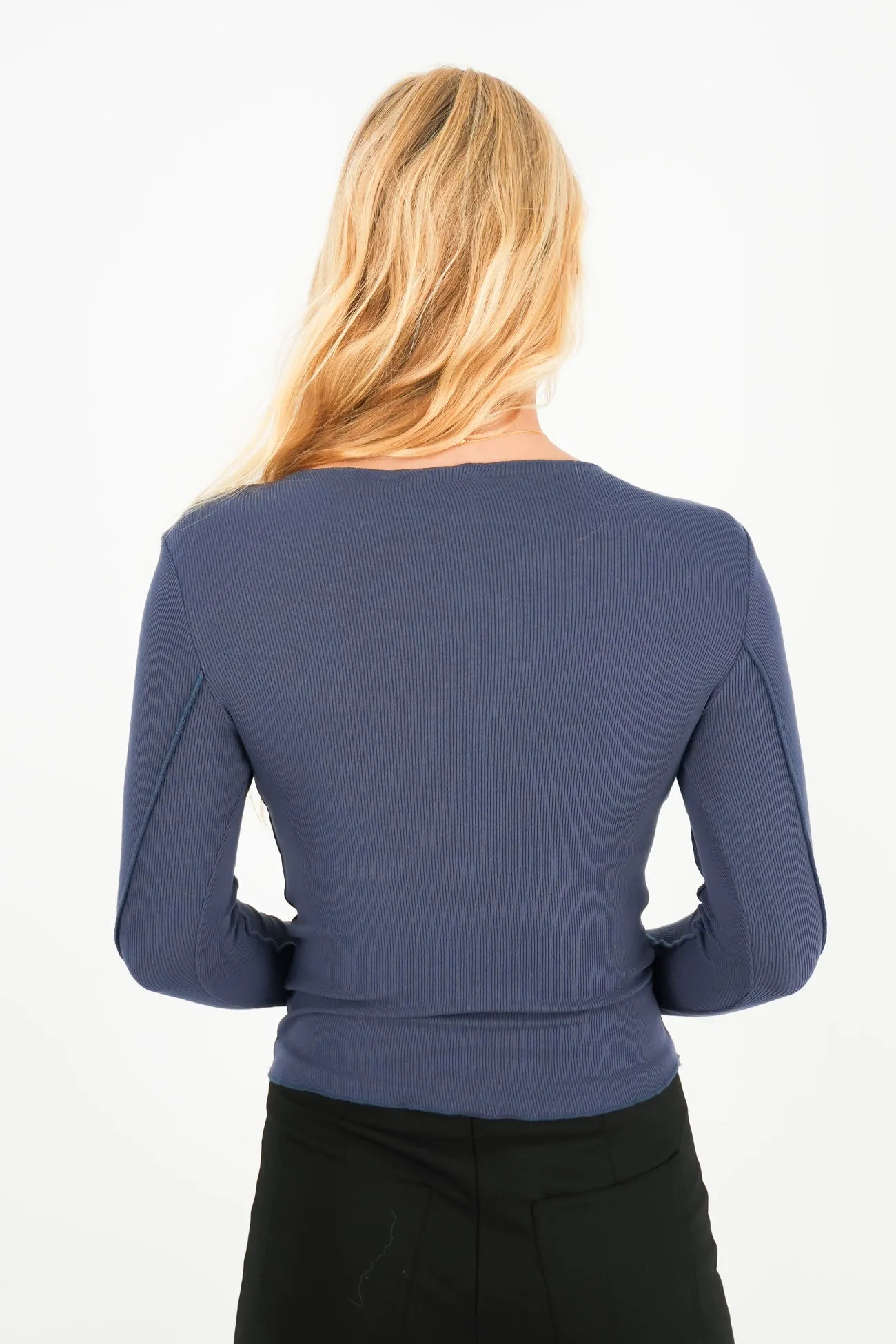 Eleni Long Sleeve Top Navy Printed Pattern Elastic