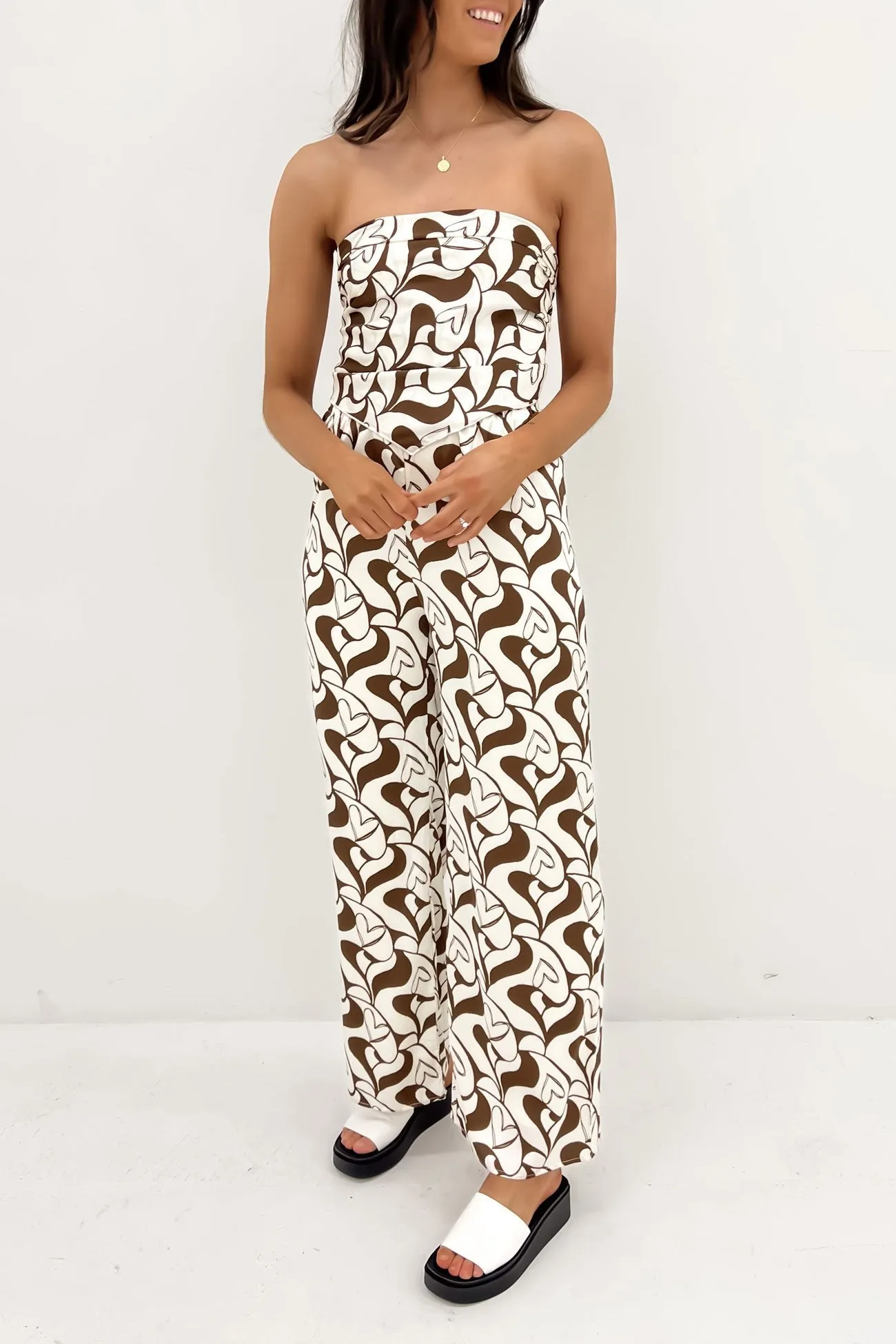 Harriet Pant Brown Cream High Rise Design