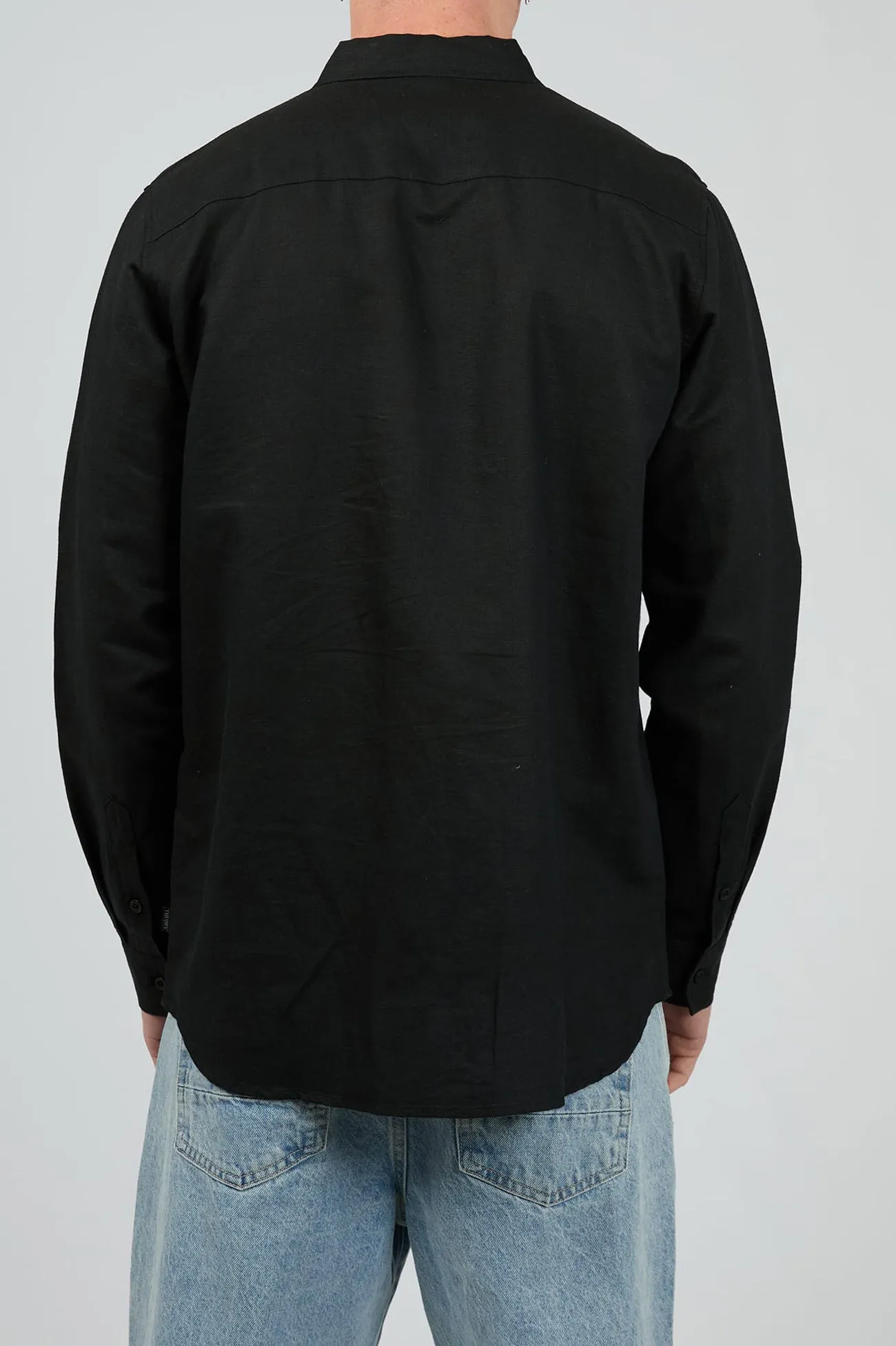 Oversized Fit Linen Long Sleeve Shirt II Black