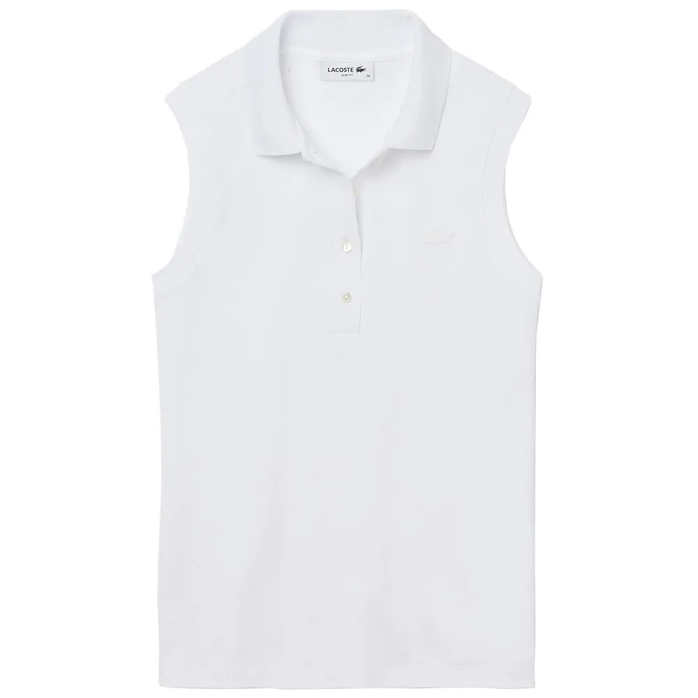Stylish High-Stitch Density Fashionable Look Lacoste Women's Sleeveless Cotton Pique Polo - White