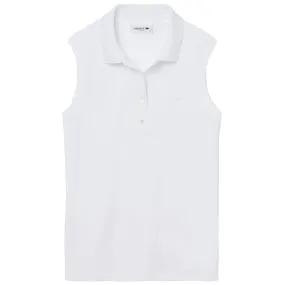 Stylish High-Stitch Density Fashionable Look Lacoste Women's Sleeveless Cotton Pique Polo - White