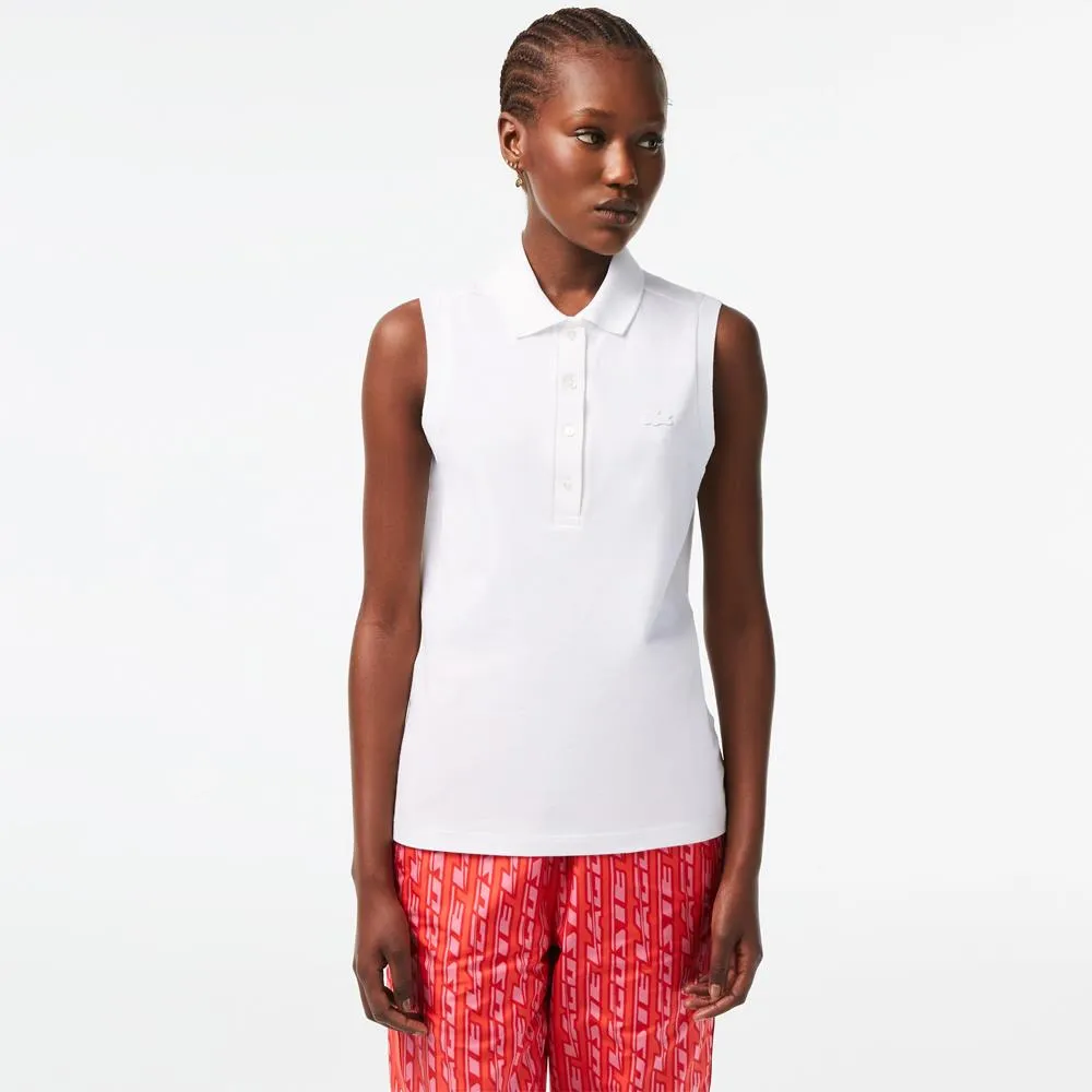 Fashionable Look Lacoste Women's Sleeveless Cotton Pique Polo - White Anti-Fade Durable Construction