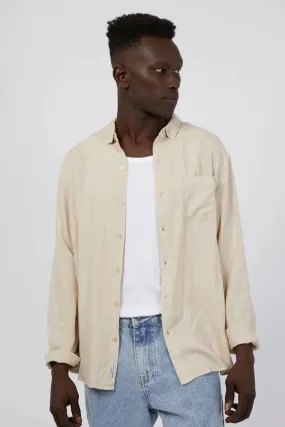 Loose Comfort Striped Design Mason Linen Shirt Natural