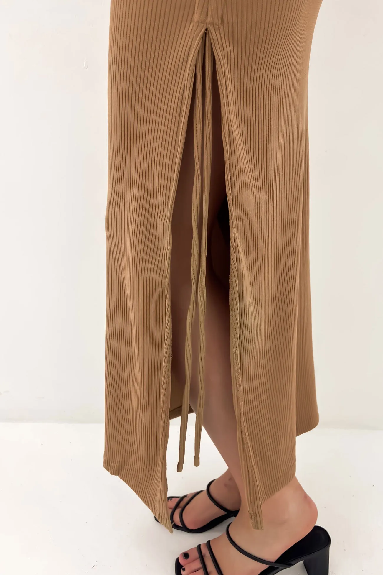 Jayden Ribbed Maxi Dress Latte Soft cotton blend dress