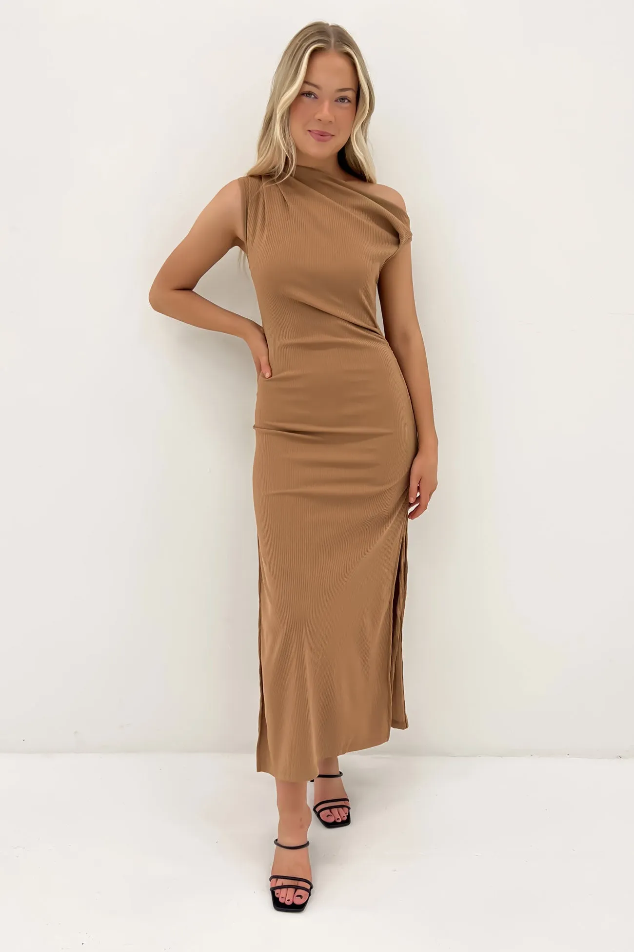 Jayden Ribbed Maxi Dress Latte Perfectly Tailored