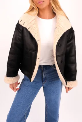 Faux Shearling Jacket Black Heavyweight Durability Windproof Technology