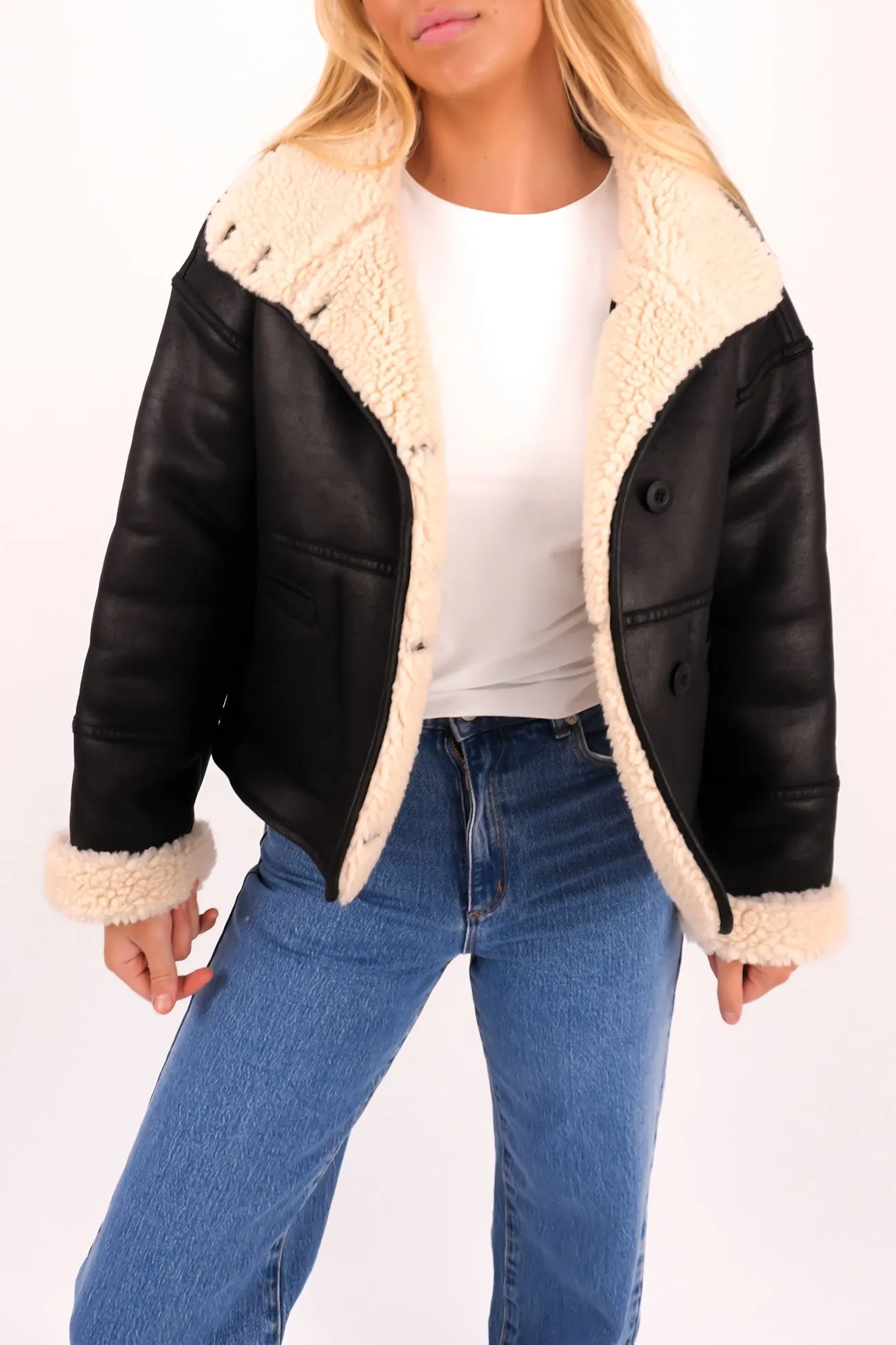 Faux Shearling Jacket Black Heavyweight Durability Windproof Technology