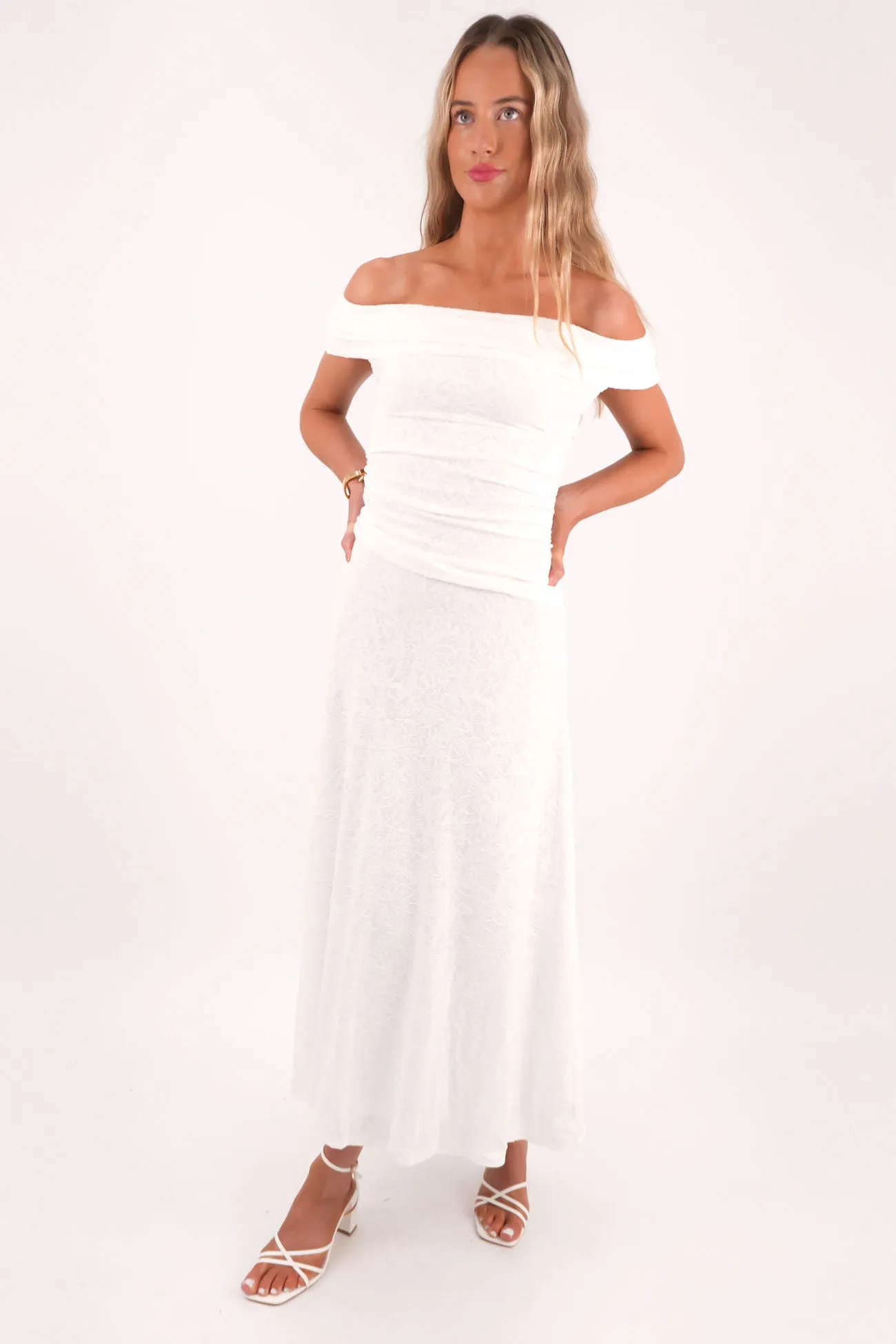 Fenn Maxi Dress White Natural Texture Light Fabric