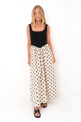 Fernley Maxi Dress Black Oat Dot elegant design