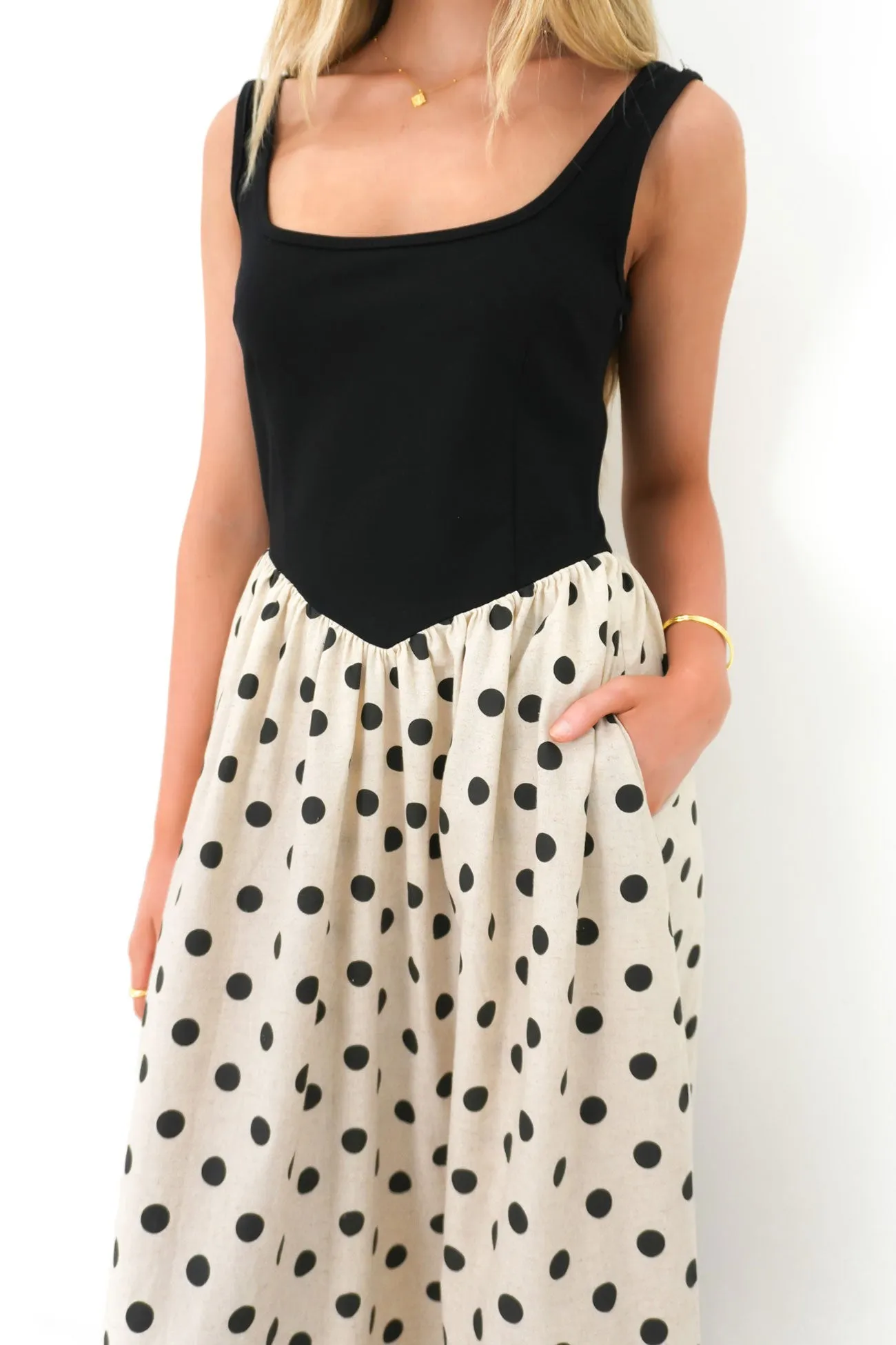 Feminine Layers Fernley Maxi Dress Black Oat Dot