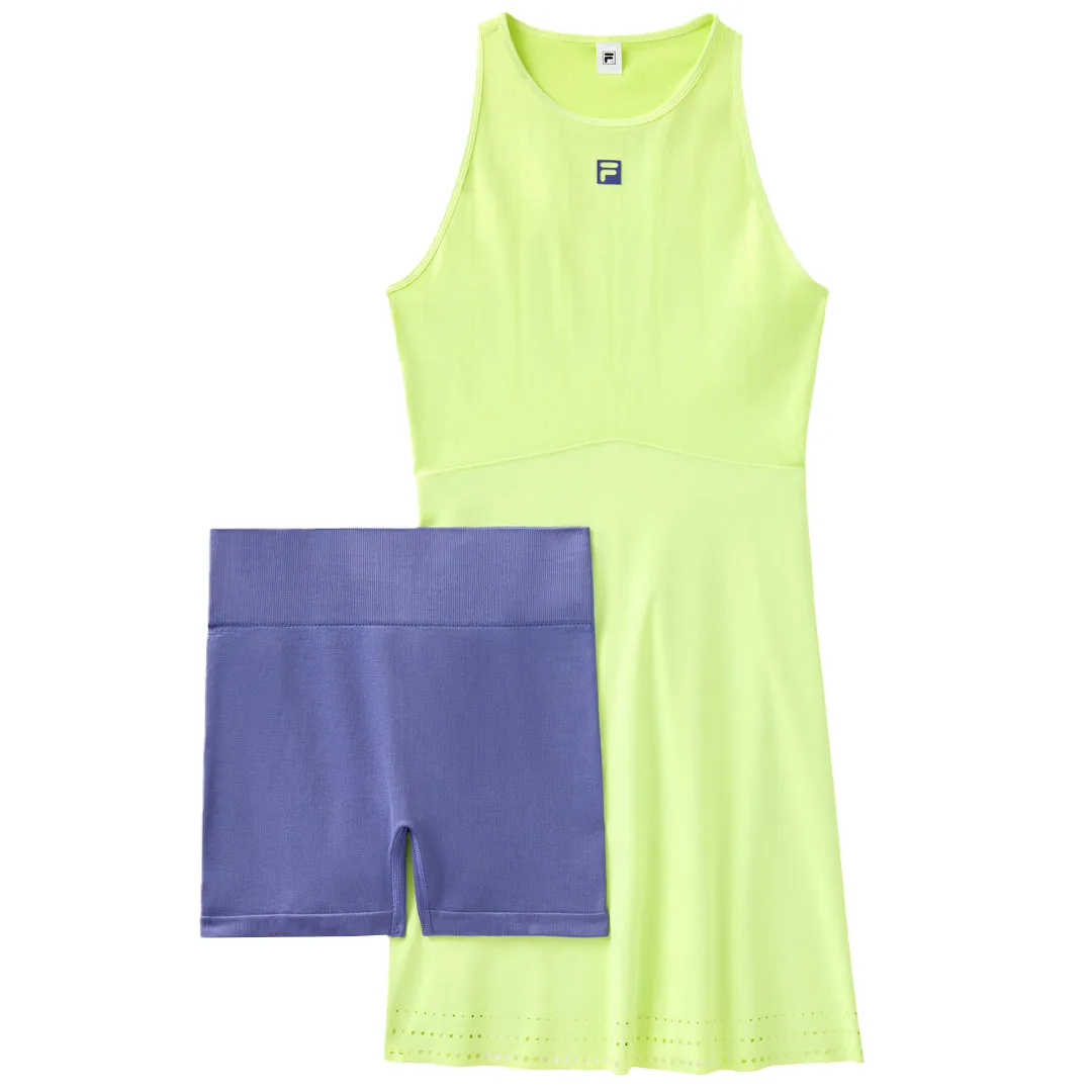 WaterRepellent Surface Fila Women's Ace Seamless Dress - Shadow Lime/Skipper Blue CompressionKnit Technology