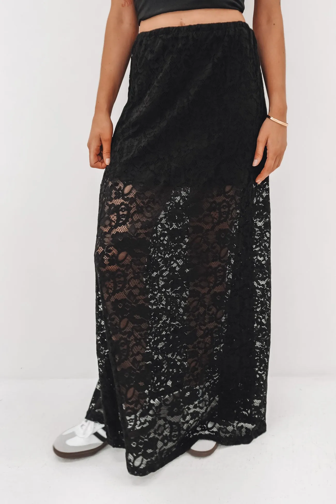 Finch Maxi Skirt Black ruffle trim