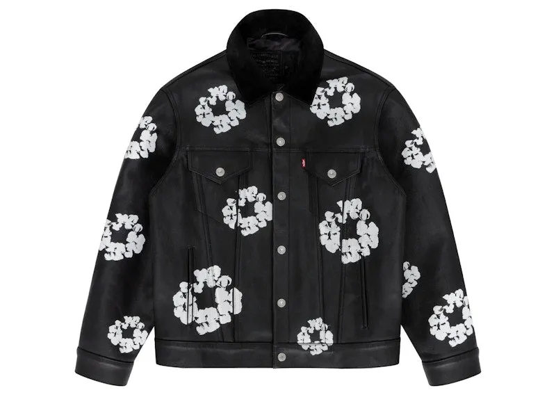 Handmade Easy to Wear Denim Tears X Levi'S Leather Cotton Wreath Type-3 Jacket Black Denim