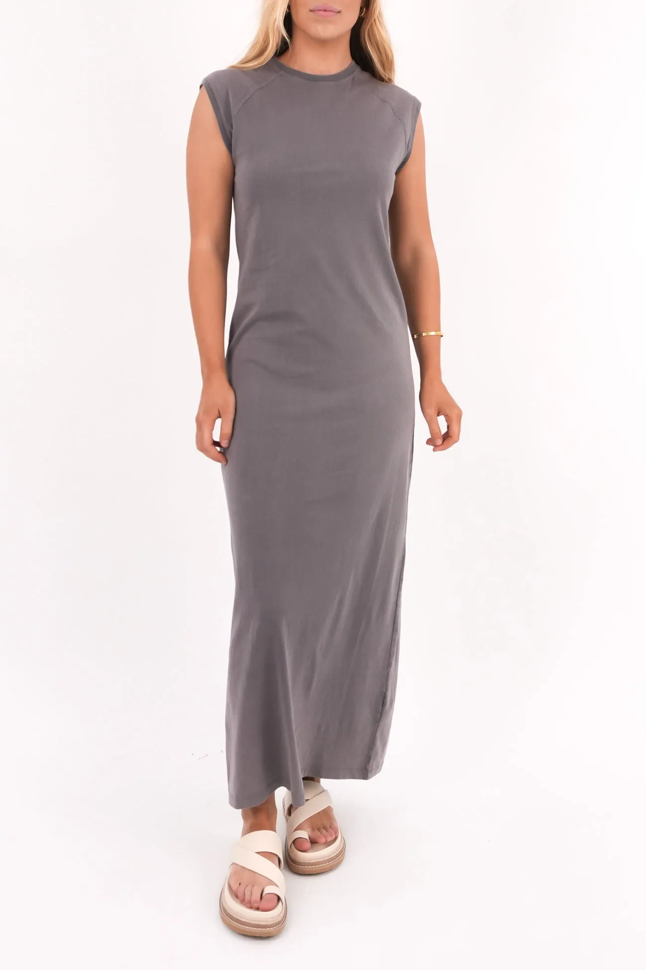 Bride Side Vibrant Style Washed Raglan Maxi Dress Charcoal