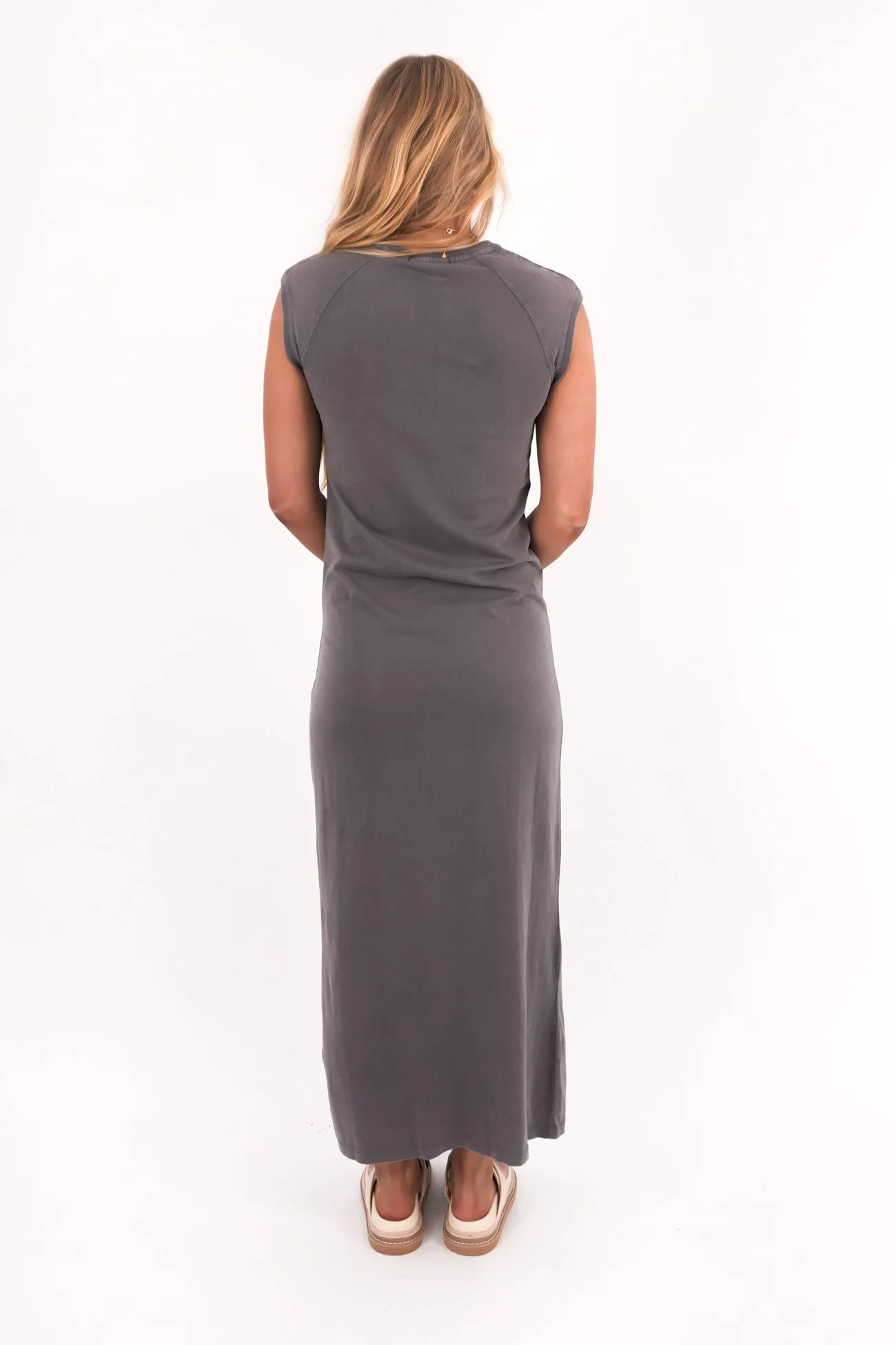 Elegant Wearable Cute Glow Washed Raglan Maxi Dress Charcoal