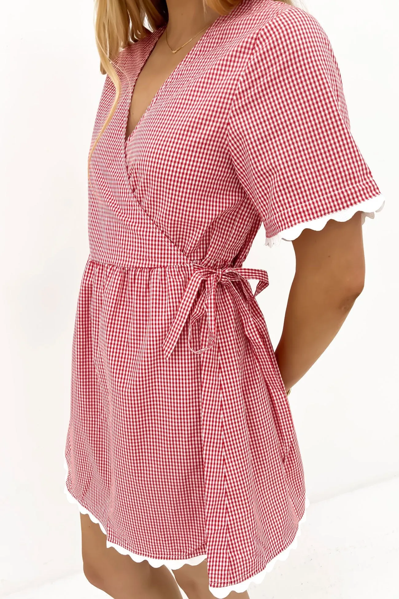 Bold Design Elegant knee-length dress Ava Mini Dress Red Gingham