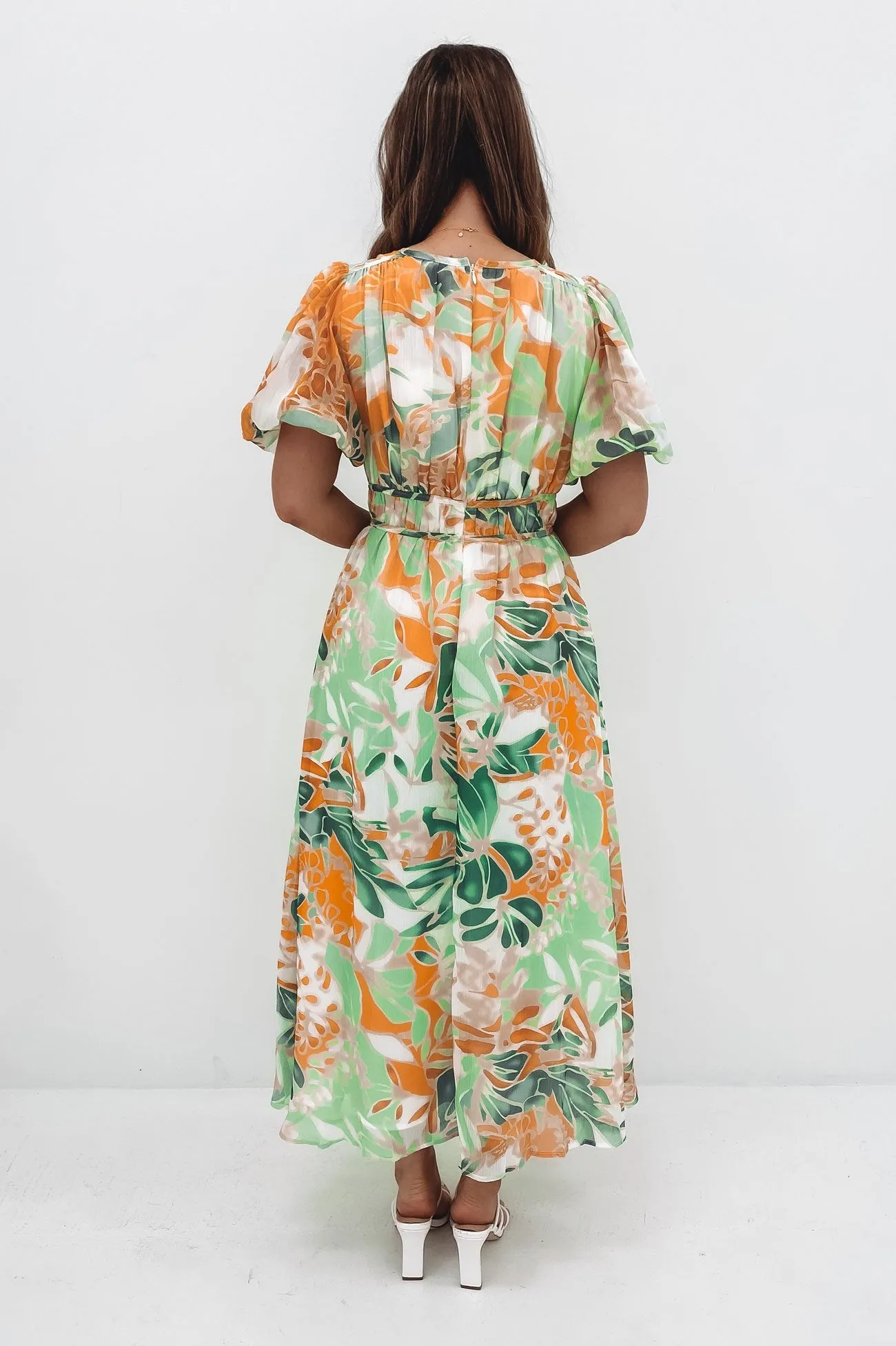 Sleek Drape Mood Flex Marcus Midi Dress Green Miami Floral