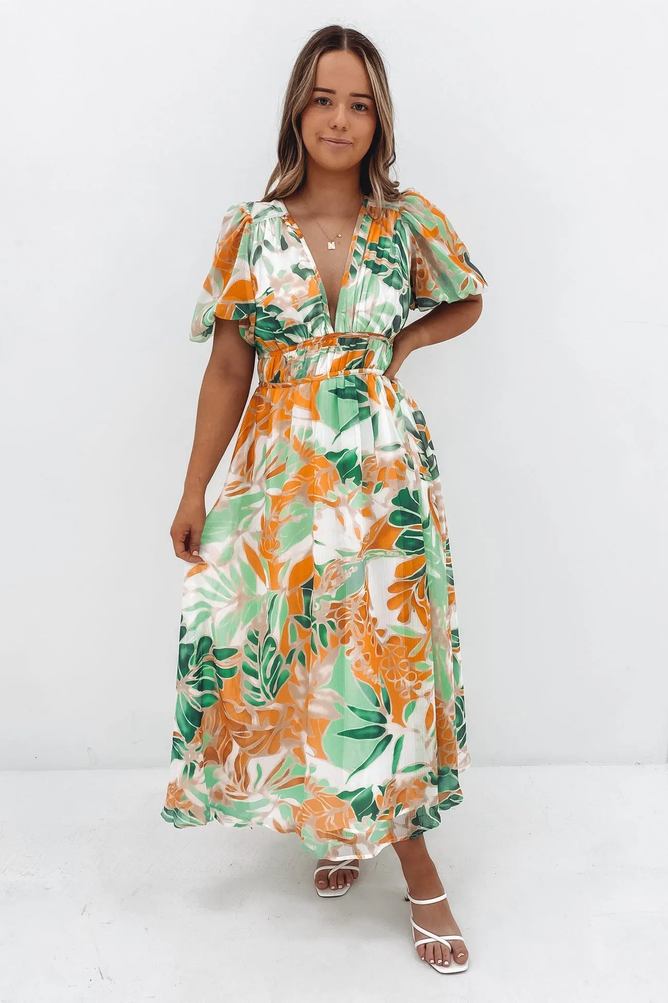 Marcus Midi Dress Green Miami Floral Feminine Touch