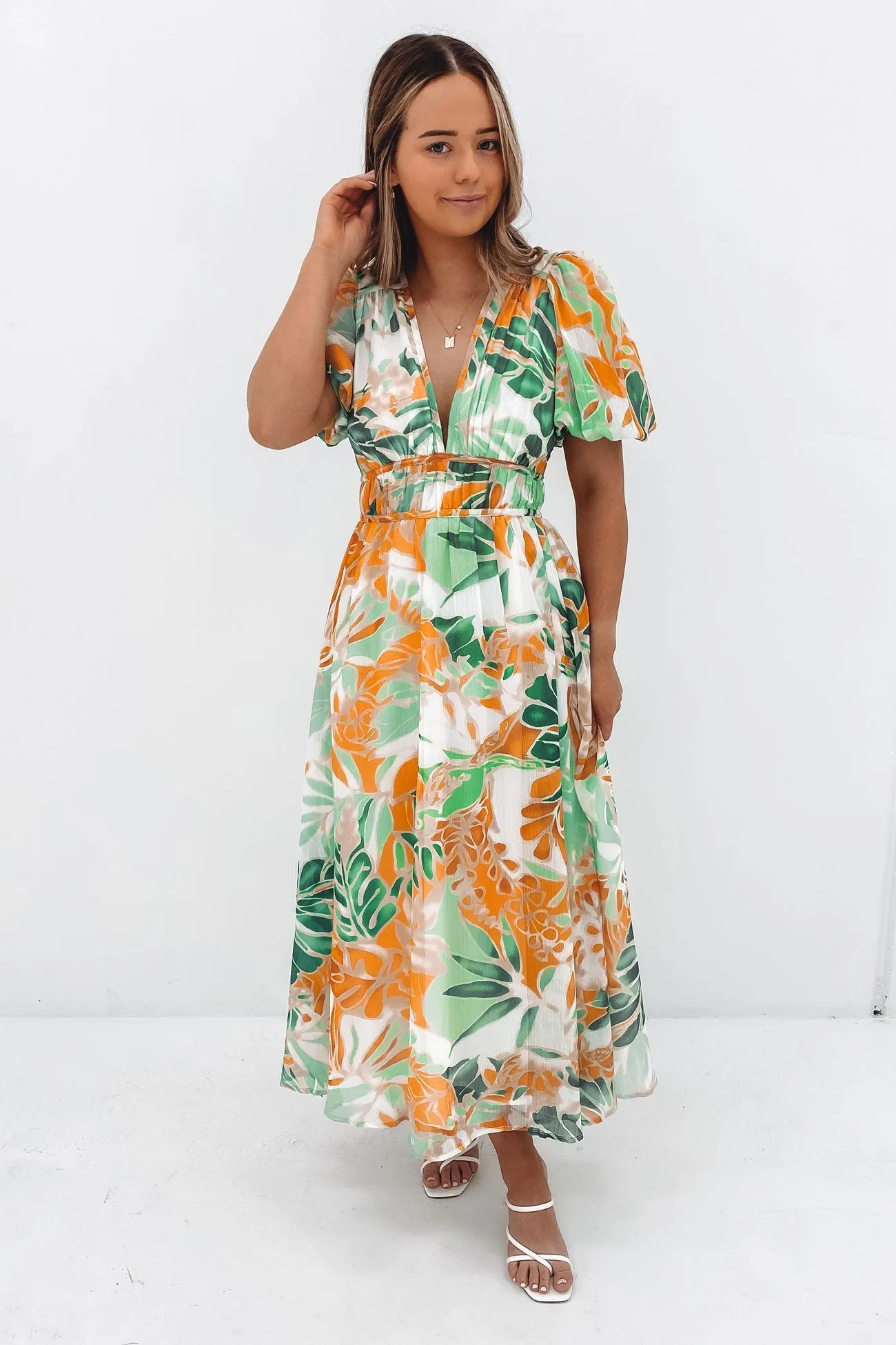 Marcus Midi Dress Green Miami Floral Delicate Details Sunny Lace