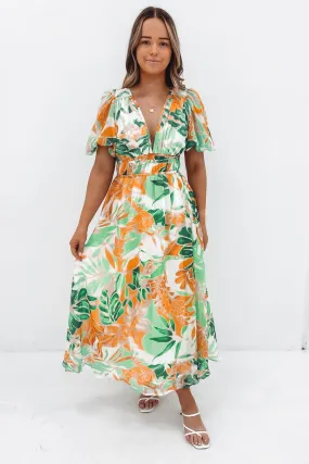 Marcus Midi Dress Green Miami Floral Timeless Fit