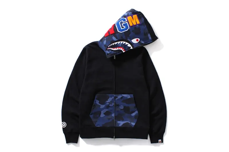 Button up Bape Color Camo Shark Full Zip Hoodie Black