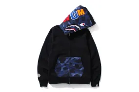 Bape Color Camo Shark Full Zip Hoodie Black Button Closure Stretchable Fabric