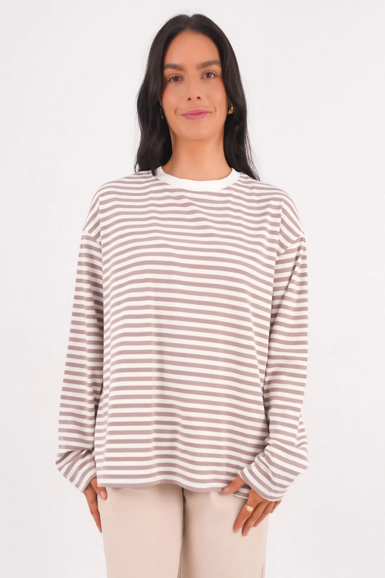 Arlow Long Sleeve Tee Brown Stripe Multicolored Comfortable