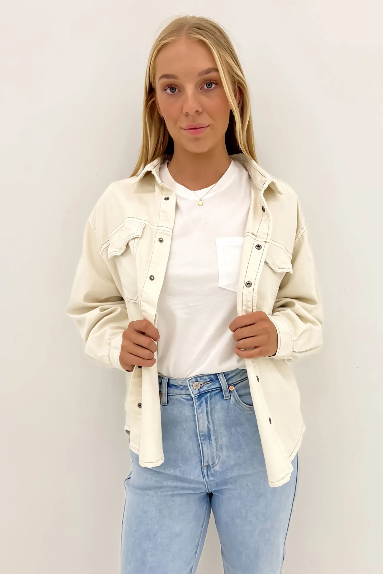 Daisy Denim Shirt Ecru Networking Session Pure Cotton